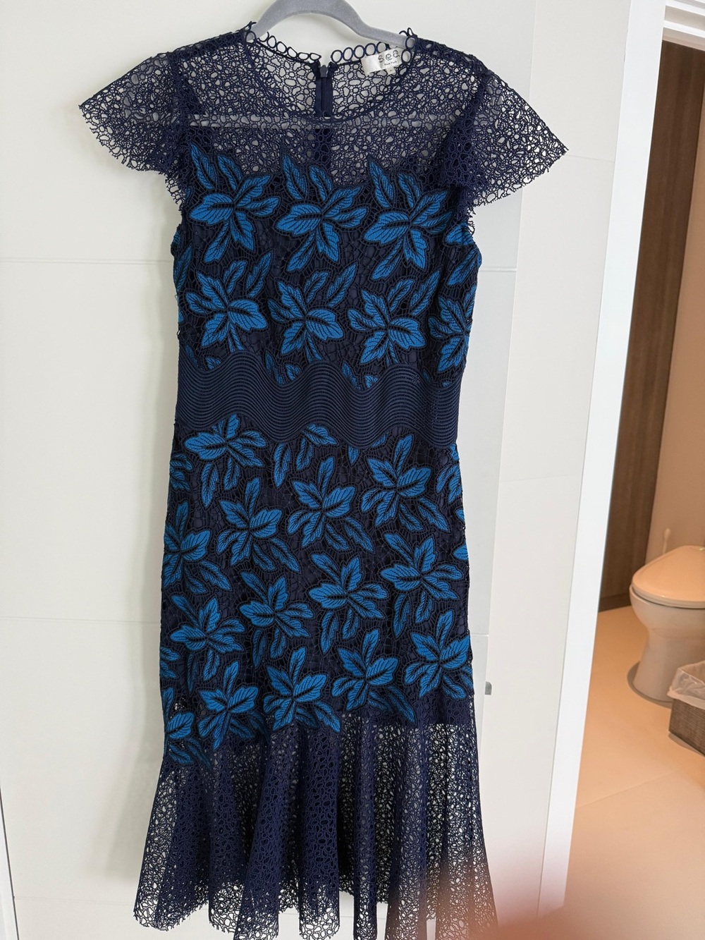 Sea New York Navy Dress with Teal Floral Lace
